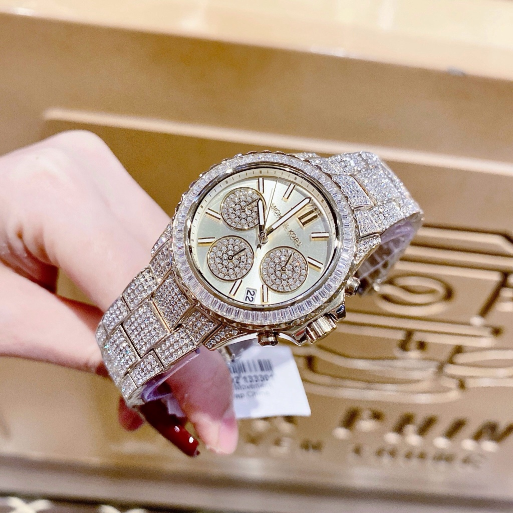 Đồng hồ nữ Michael Kors MK7254 Everest Chronograph Gold-Tone Stainless Steel Watch, Authentic, Luxury diamond watch