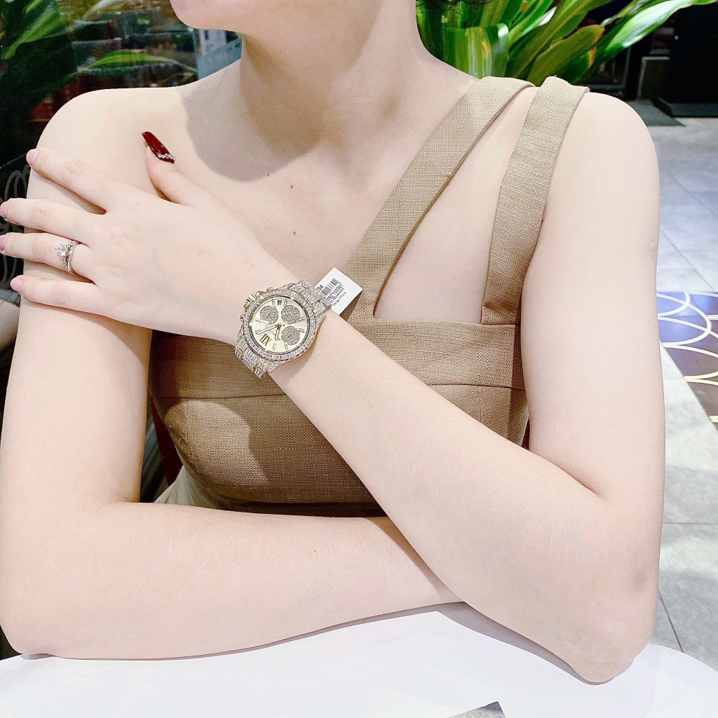 Đồng hồ nữ Michael Kors MK7254 Everest Chronograph Gold-Tone Stainless Steel Watch, Authentic, Luxury diamond watch
