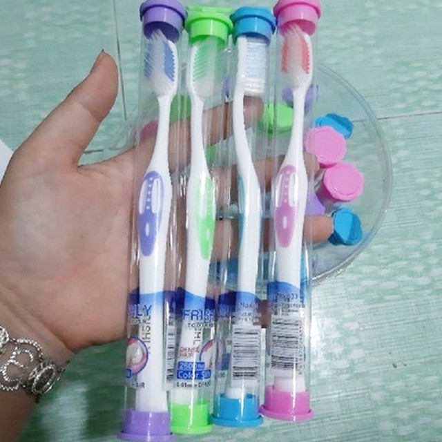 Bàn chải đánh răng, bàn chải Thái SUIREE lông mềm trong ống tròn, cho người lớn và cho bé