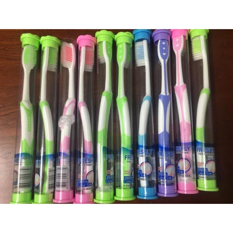 Bàn chải đánh răng, bàn chải Thái SUIREE lông mềm trong ống tròn, cho người lớn và cho bé