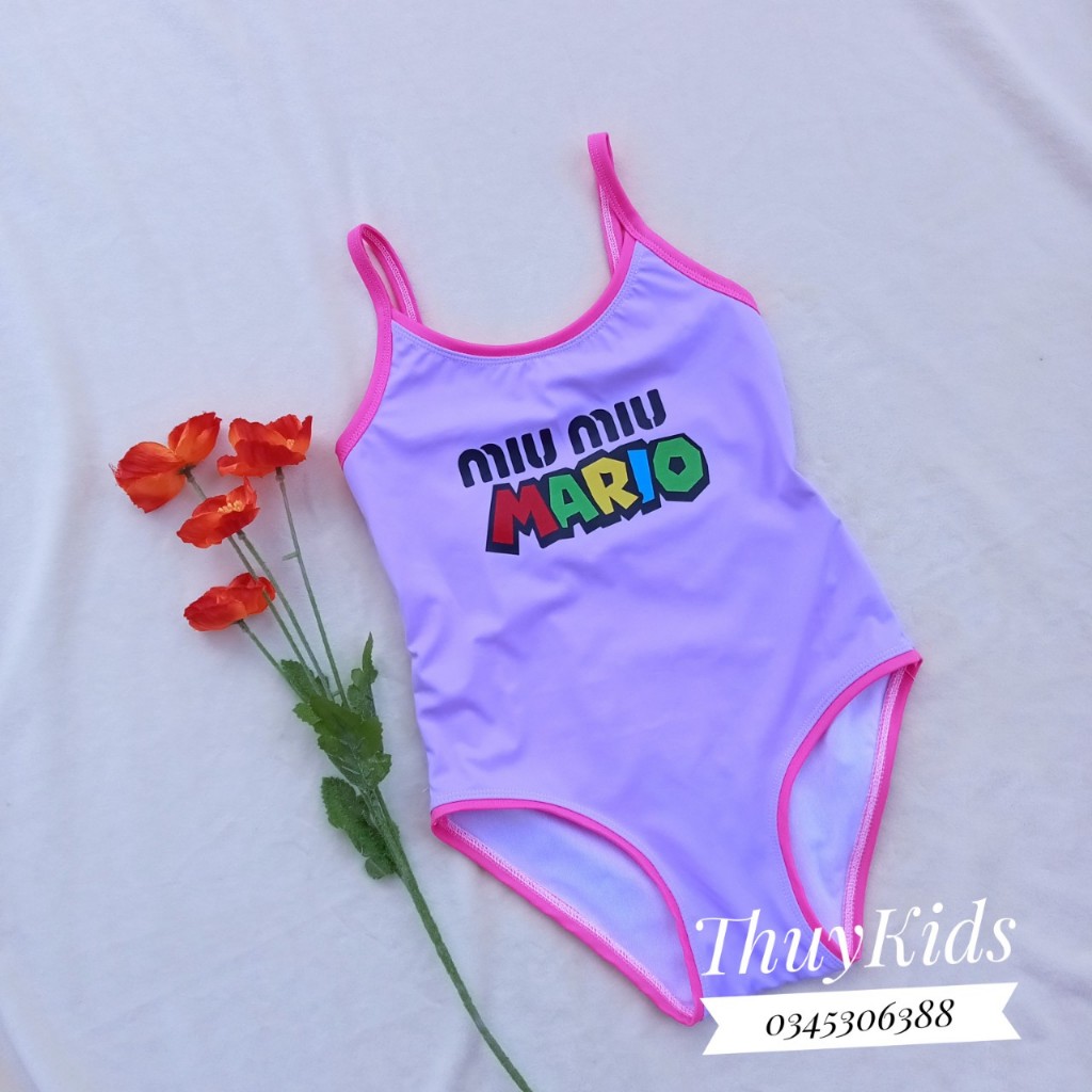 ThuyKids Áo tắm bé gái ,bikini một mảnh hai dây in hình trước ngực . đồ bơi trẻ em.