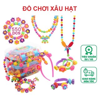 Đồ chơi lắp ráp trang sức xâu hạt vòng tay nhẫn bờm 550 chi tiết có hộp cho bé gái làm đẹp, quà tặng sinh nhật cho bé