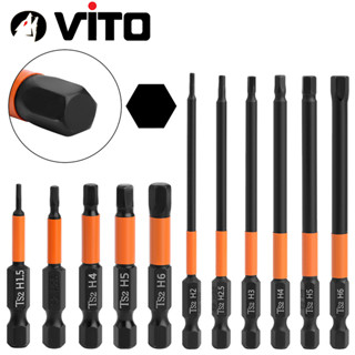 Mũi Vít Lục Giác 6 Cạnh Có Từ Tính VITO Dài 50mm 100mm Kích Cỡ H1.5 H2 H2.5 H3 H4 H5 H6 H8 H10 H12 Thép Đen Độ Cứng Cao