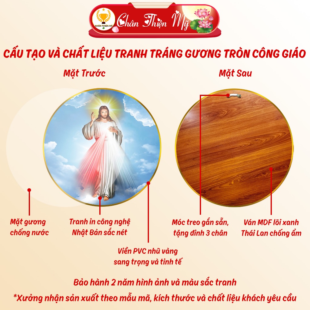 Tranh Tráng Gương Pha Lê Tròn CHÂN THIỆN MỸ, Tranh Công Giáo Treo Tường Chúa GiêSu TG-T1-2006