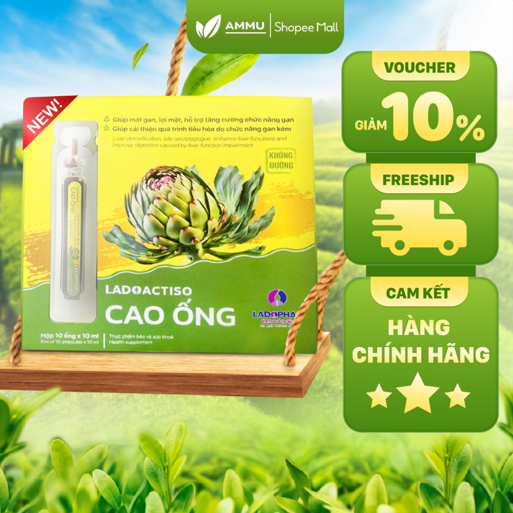 Cao ống atiso không đường LADOPHAR mẫu mới không cỏ ngọt gấp đôi hàm lượng tinh chất atiso hộp 10 ống 10 ml