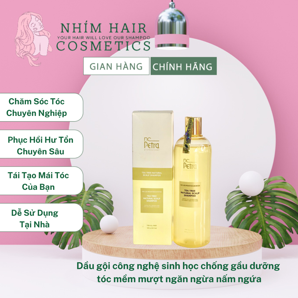 Dầu gội chống gầu dưỡng tóc mềm mượt ngăn ngừa nấm ngứa công nghệ sinh học Petra Tea Tree Natural Scalp Shampoo 520ml