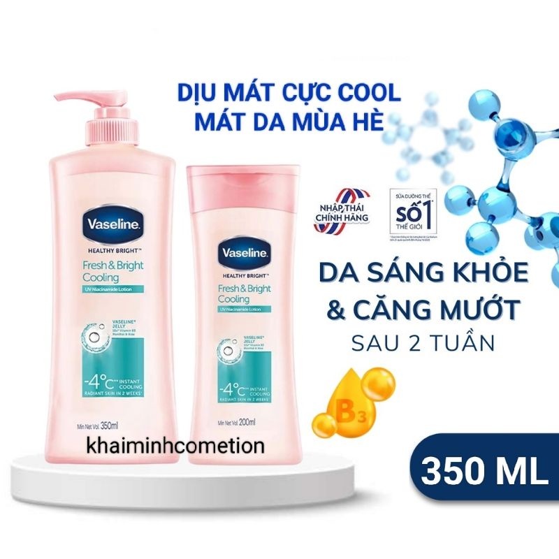 350ml - Sữa Dưỡng Thể Vaseline Healthy bright Fresh & Fair Cooling UV Gel Lotion dịu mát sáng da 350ml