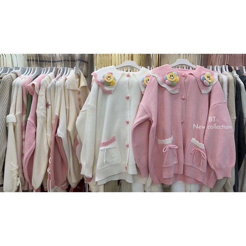 Áo len bông hoa mặt cười form rộng chất dày dặn siêu cute