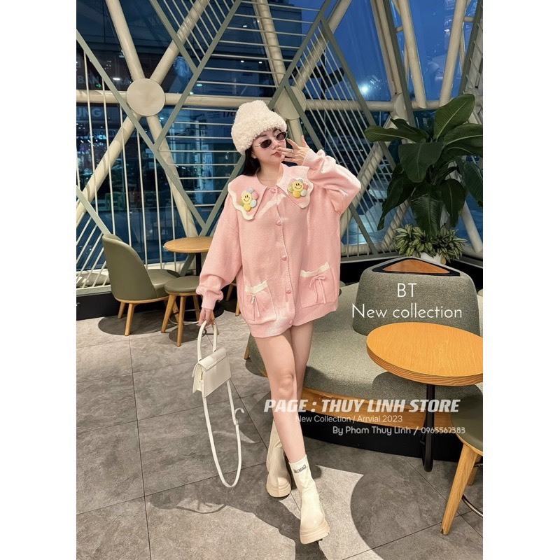 Áo len bông hoa mặt cười form rộng chất dày dặn siêu cute