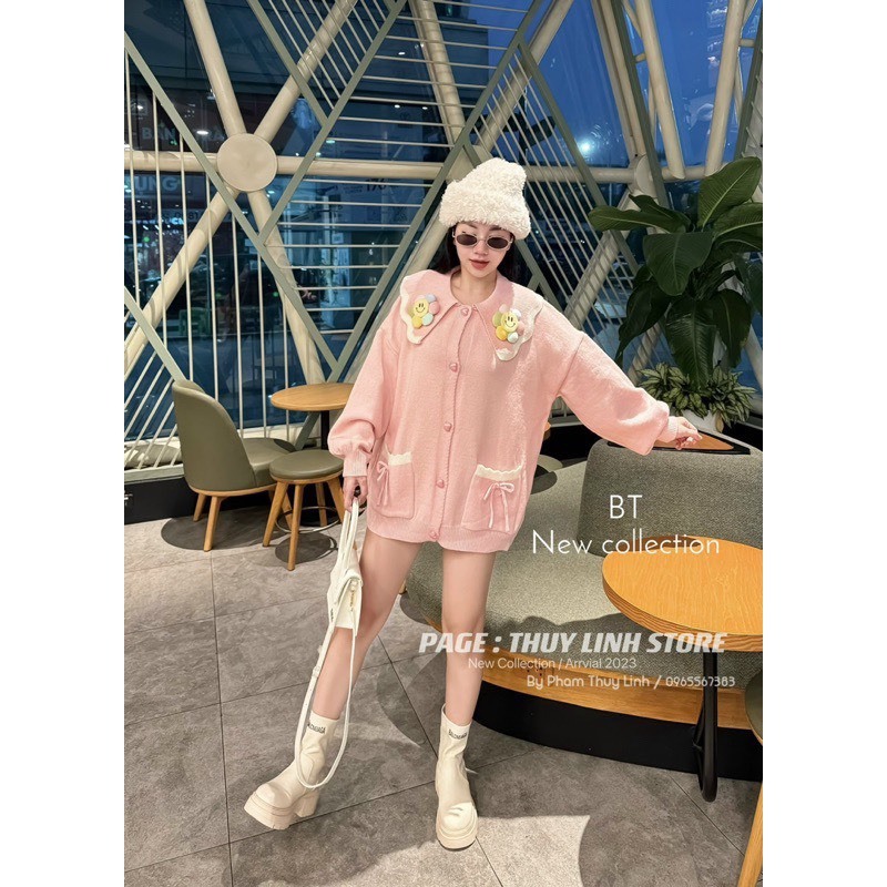 Áo len bông hoa mặt cười form rộng chất dày dặn siêu cute