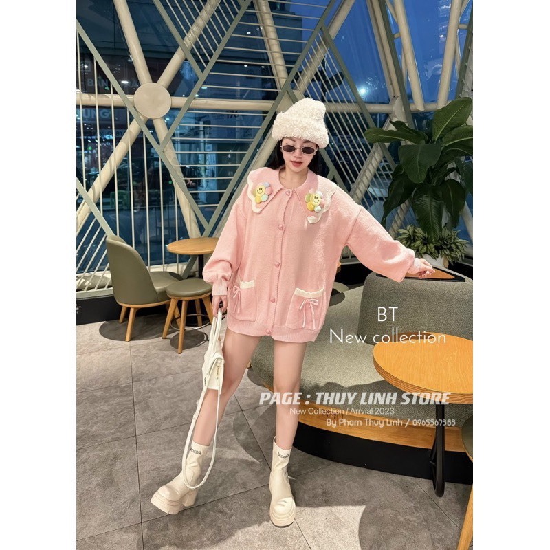 Áo len bông hoa mặt cười form rộng chất dày dặn siêu cute