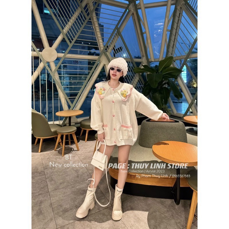Áo len bông hoa mặt cười form rộng chất dày dặn siêu cute