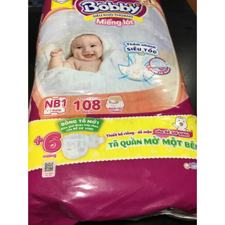 Miếng lót bobby newborn 1 108 miếng- bobby nb1 108 - tặng thêm 6 miếng tã quần bên trong