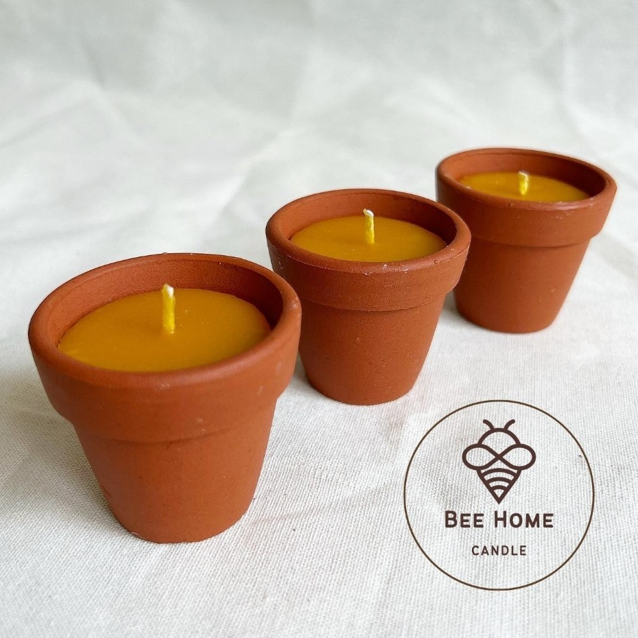 Nến hũ đất nung nhỏ, nến sáp ong thiên nhiên nguyên chất chất lượng cao, cháy bền cho ánh sáng đẹp