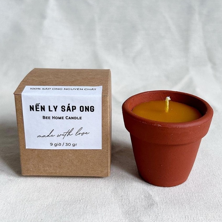 Nến hũ đất nung nhỏ, nến sáp ong thiên nhiên nguyên chất chất lượng cao, cháy bền cho ánh sáng đẹp