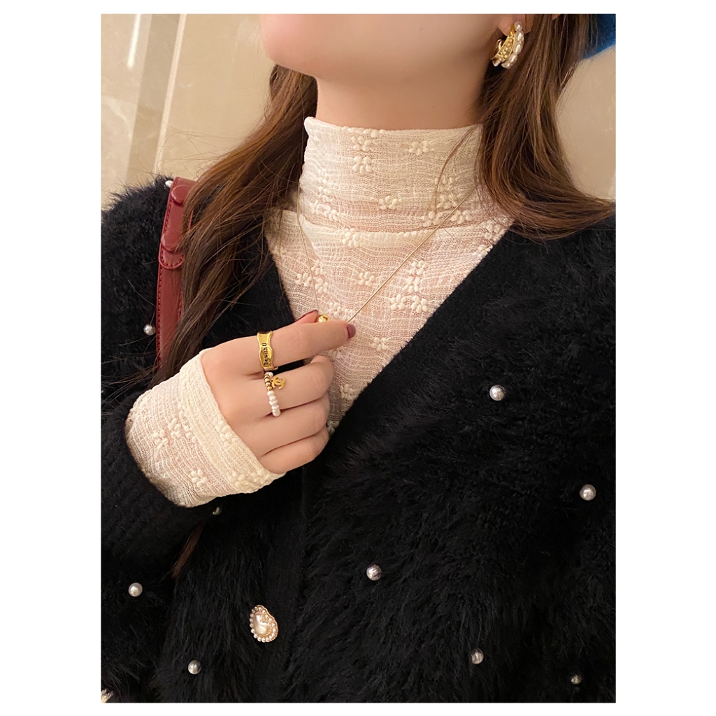 Áo ren kiểu nữ Cổ lọ Cao cấp Dài tay Ngọt ngào Thu Đông Ulzzang Hàn Quốc Áo kiểu Cao cổ Giữ ấm Thời trang