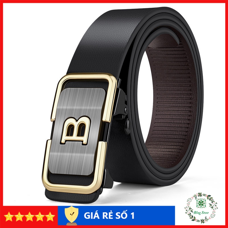 Thắt lưng nam da cao cấp, dây lưng nam mặt khóa tự động sang trọng, nịt da chữ B TLB01