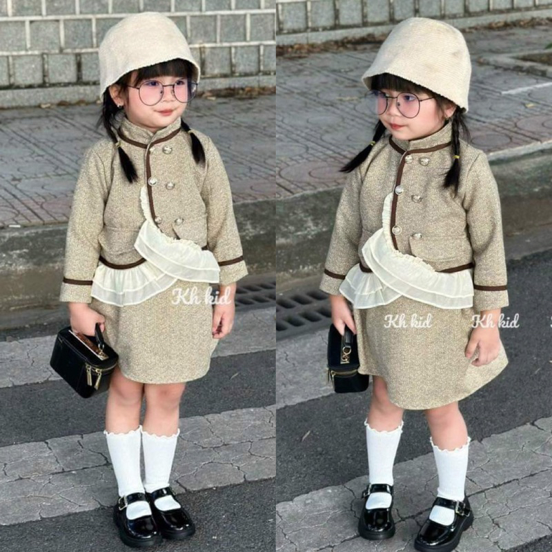 Váy bé gái,Sét áo dạ ép + cv cho bé 8 đến 30kg