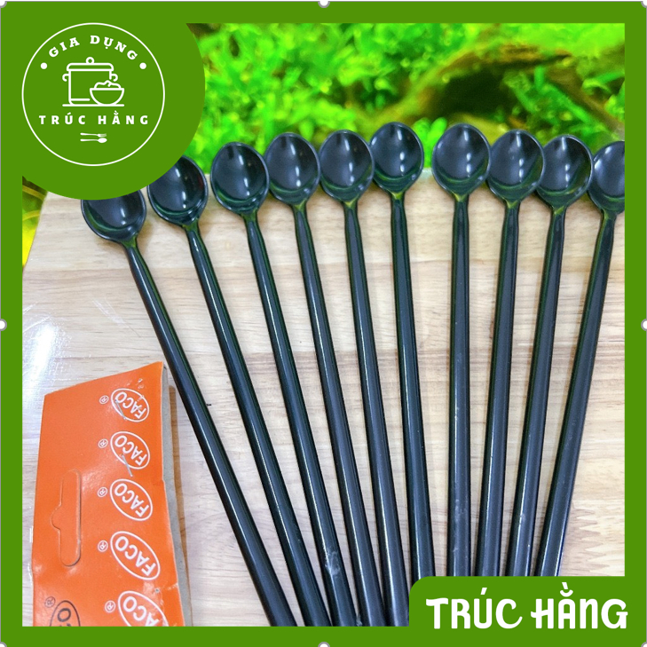 Set 10 cái Muỗng Nhựa Đen FACO Dài 20cm- Muỗng nhựa đen dùng khuấy sinh tố tiện lợi
