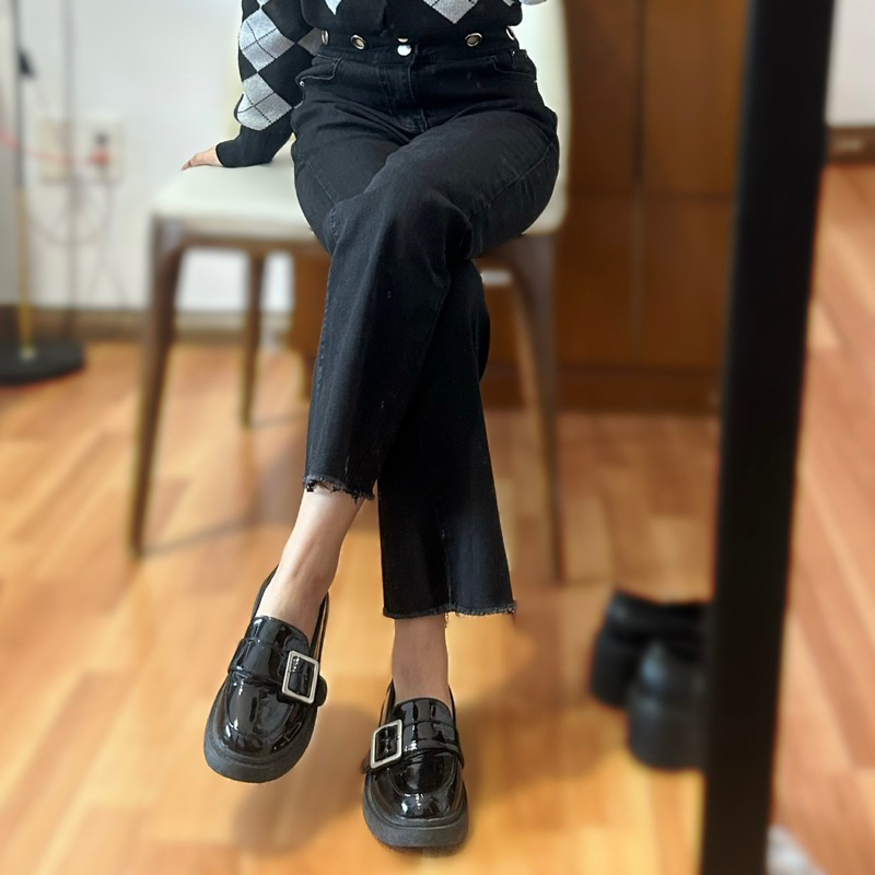 Quần dài jean đen lưng cao LENS CLOTHING