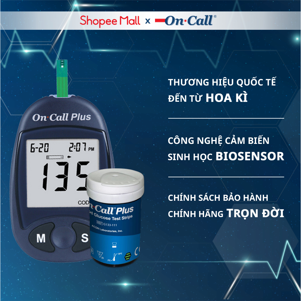 Máy Đo Đường Huyết On Call Plus Kèm Hộp 25 Que Thử Đường Huyết On Call Plus [Bảo Hành Trọn Đời]