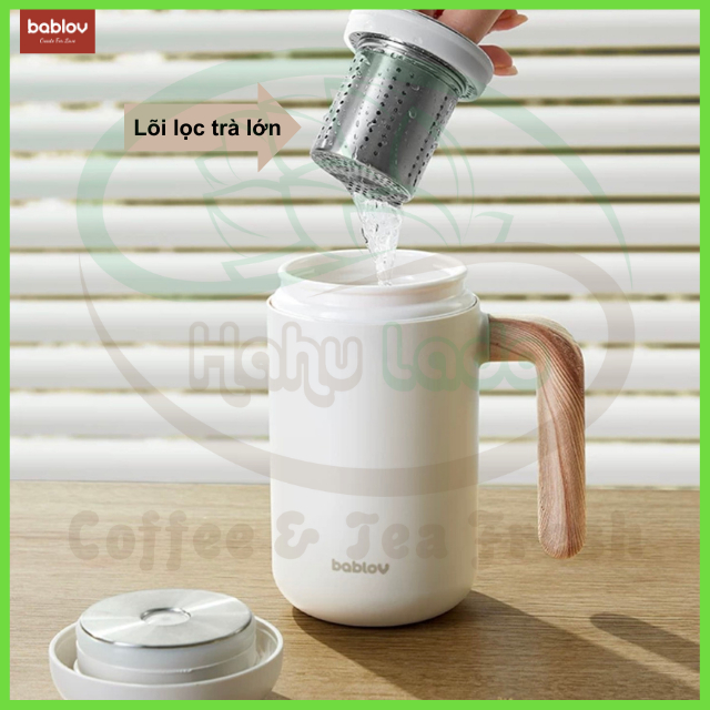Cốc Giữ Nhiệt Lót Gốm Sứ BABLOV TEACUP B1 460ml Hahulado Bình Giữ Nhiệt 12h Inox 316 Tráng Men, Có Lõi Lọc Trà, Chặn Đá