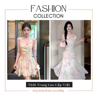 Đầm Hoa 2 Dây Hở Lưng Dáng Xòe, Váy Nữ Kèm Hoa Ren Dáng Ngắn Dài Dự Tiệc