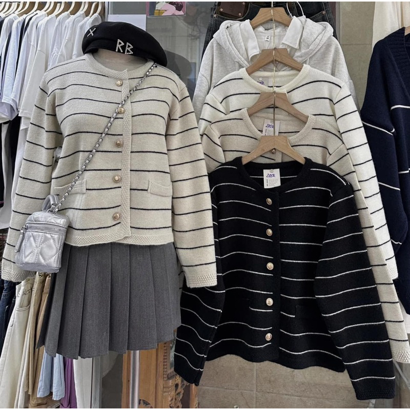 Áo cardigan len kẻ ngang qc