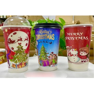 Cốc giấy noel Merry Chrismas dung tích 500ml kèm nắp và không nắp( Giá 50 cái)