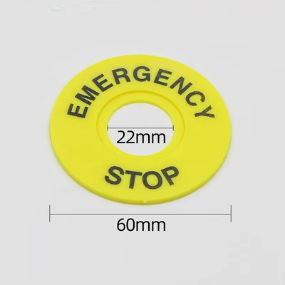10 cái Nhãn mika dừng khẩn cấp EMERGENCY - STOP phi 22mm, phi ngoài 60mm