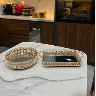 Khay đựng mỹ phẩm, kệ để cốc chén đa năng đính đá pha lê sang chảnh phong cách bắc âu hàng có sẵn