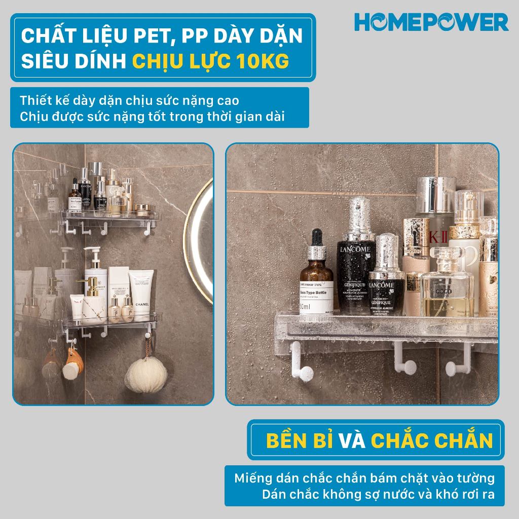 Kệ Góc Nhà Tắm Dán Tường Kèm Móc Treo, Kệ Nhà Tắm Đa Năng Homepower KTG-01
