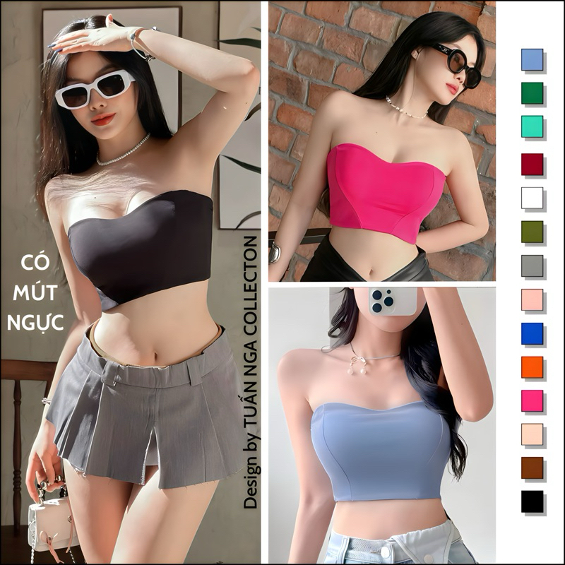 Áo ống, áo quây cúp ngực croptop CÓ MÚT NGỰC TUẤN NGA COLLECTION vải borip 100% cotton ôm body sexy