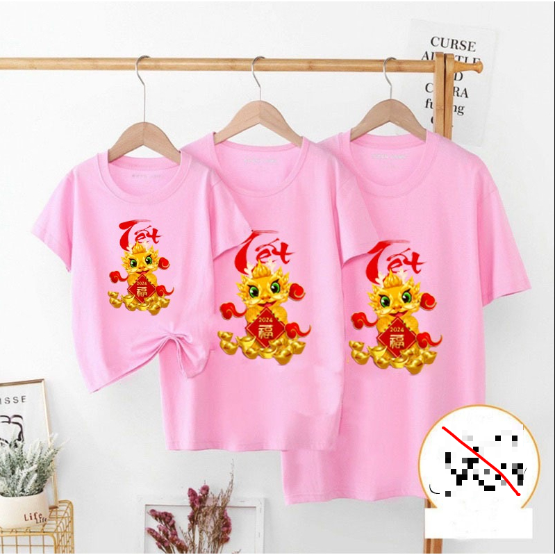 Áo thun tết 2024, áo thun tết gia đình 3/4/5/ người màu đỏ, áo thun tết cho bé trai-bé gái chất cotton mịn mát