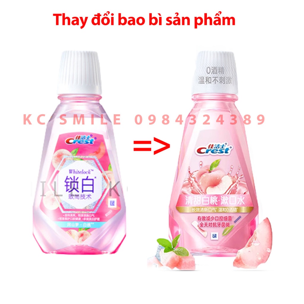 Nước súc miệng Crest quả đào White Lock làm trắng răng cho hơi thở thơm mát