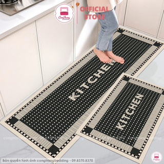 Thảm Lau Chân Nhà Bếp - Bộ 2 thảm Chùi Chân Mặt Nỉ Thấm Hút Nước, Đế Cao Su Chống Trơn Trượt
