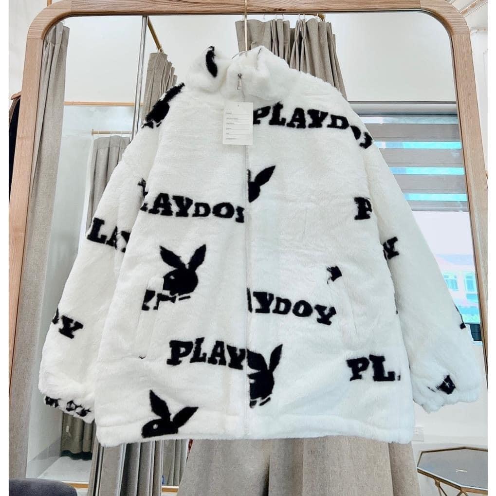 Áo Khoác Lông 2 Lớp Dày Dặn Phối Hình Thỏ Playboy, Phong Cách Trẻ Trung Năng Động Form rộng Nam Nữ Hot Trend
