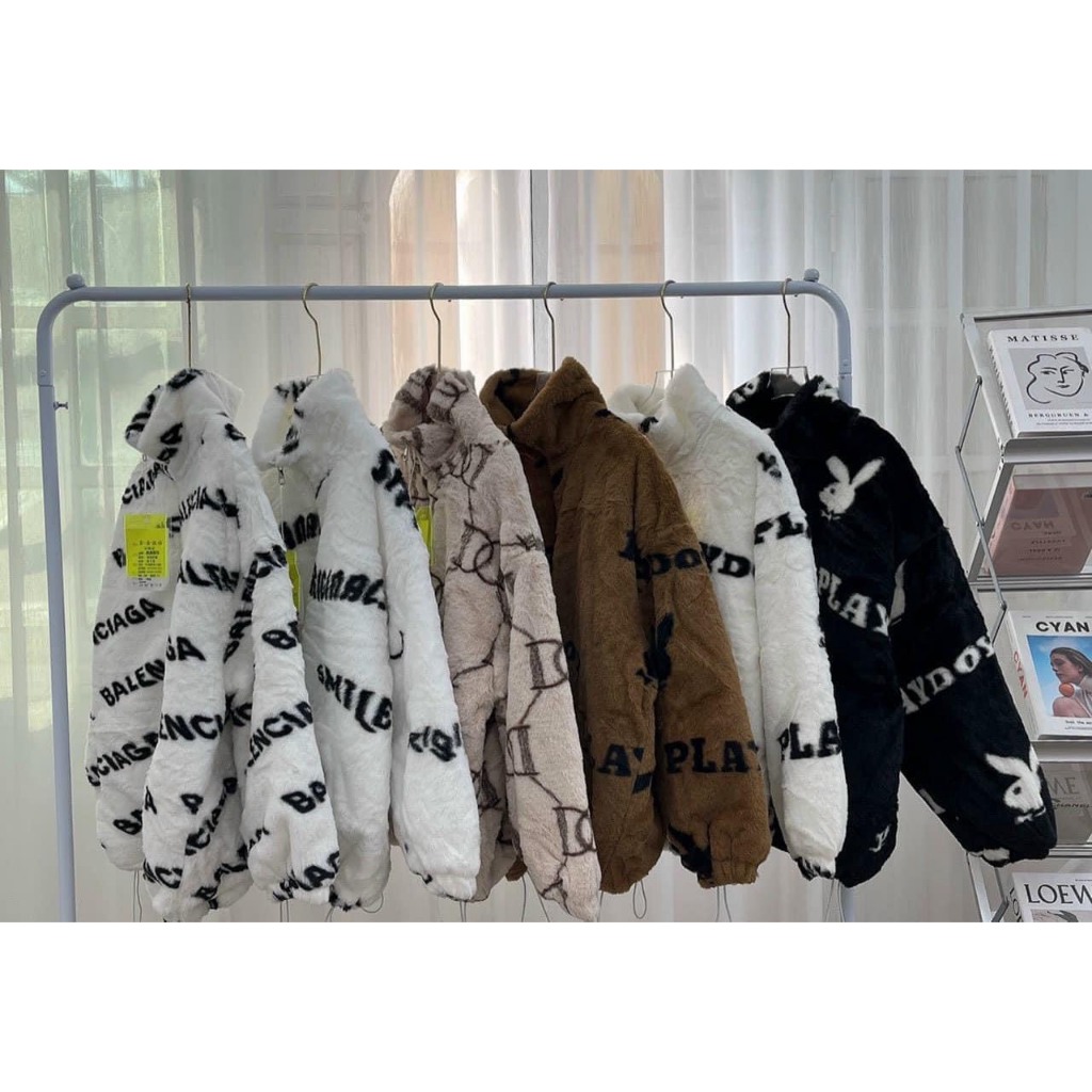 Áo Khoác Lông 2 Lớp Dày Dặn Phối Hình Thỏ Playboy, Phong Cách Trẻ Trung Năng Động Form rộng Nam Nữ Hot Trend