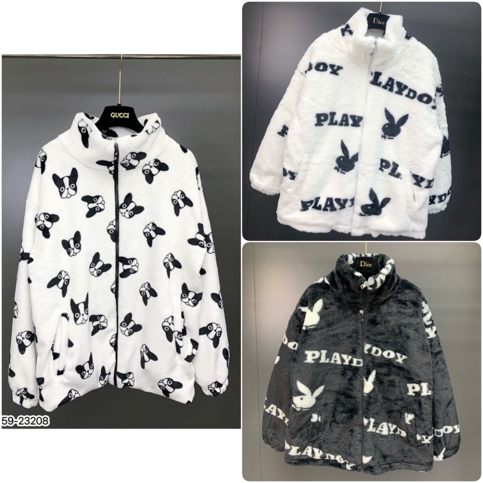 Áo Khoác Lông 2 Lớp Dày Dặn Phối Hình Thỏ Playboy, Phong Cách Trẻ Trung Năng Động Form rộng Nam Nữ Hot Trend