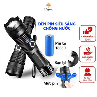 Đèn pin cầm tay xhp50 siêu sáng chống nước, đèn pin chiếu xa 5 chế độ pin siêu khỏe, đèn pin tích điện dung lượng lớn