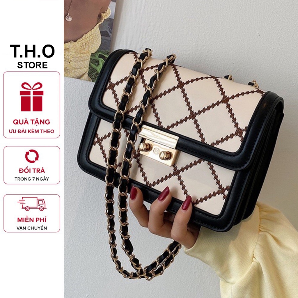 Túi xách nữ, túi đeo chéo thêu trần trám khóa miu K20