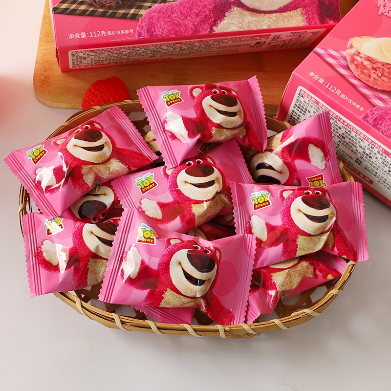 Bánh Quy Gấu Dâu Lotso Kem Dâu Hộp 112G, Bánh cracker, Bánh Gấu Dâu Lava Nhân Chảy