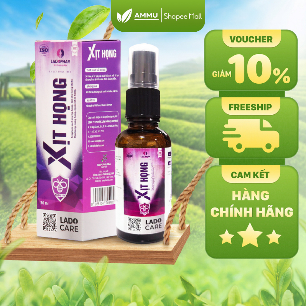 Dung dịch xịt họng Lado Care Xịt Họng Ladophar Chai giảm đau họng 30ml