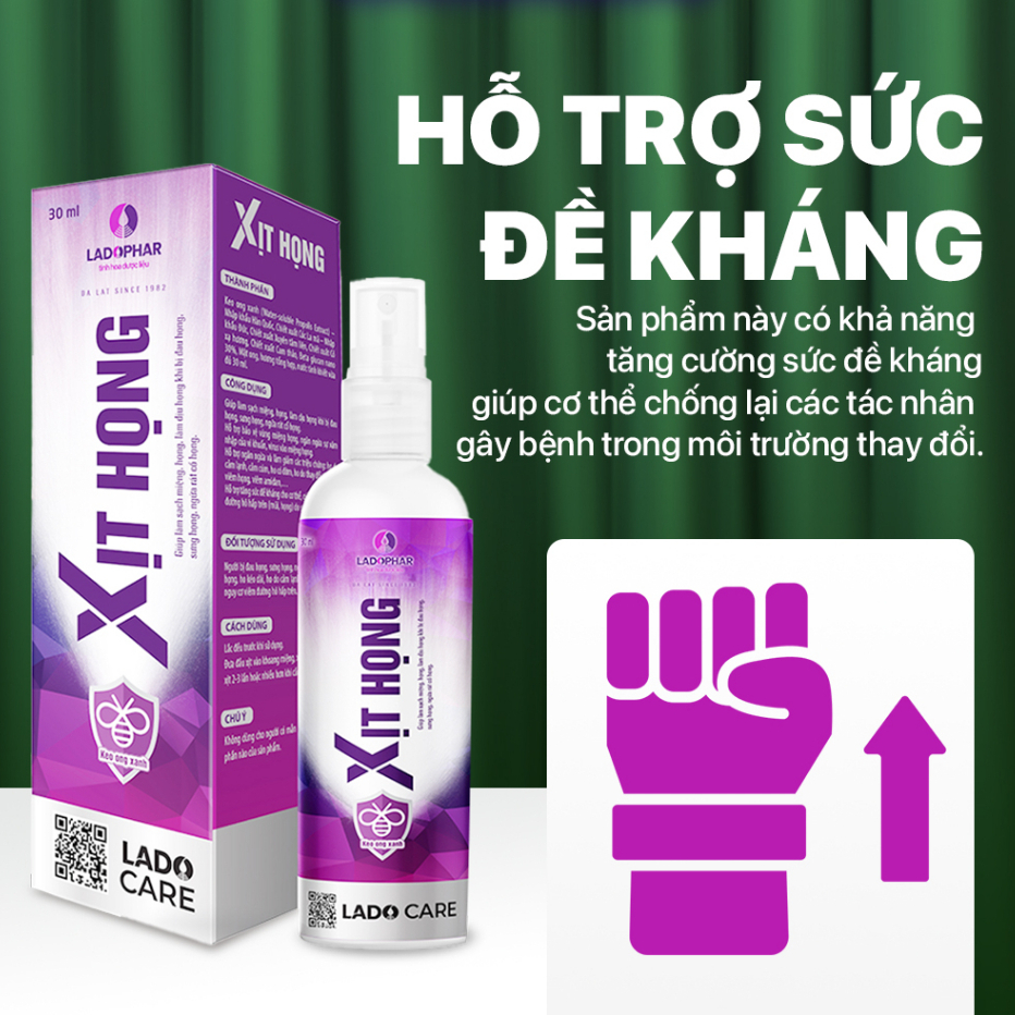 Dung dịch xịt họng Lado Care Xịt Họng Ladophar Chai giảm đau họng 30ml