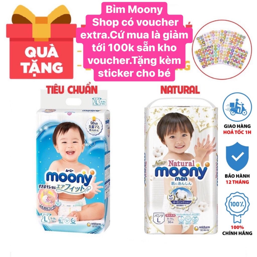 Bỉm Moony dán/ quần nội địa Nhật các size Nb82/S76M58/L54/L44/XL38/XXL26