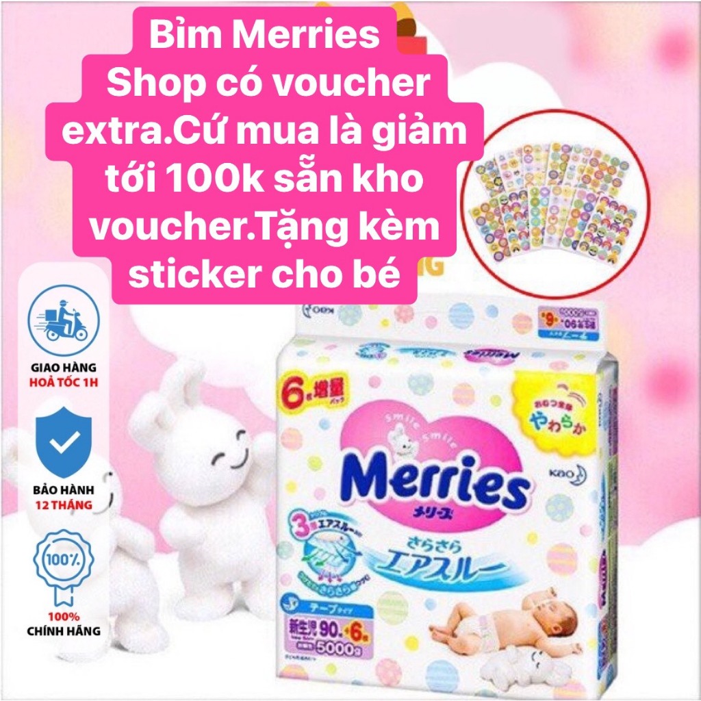 Bỉm Merries cộng miếng nội địa Nhật tã dán/ quần đủ size NB96/S88/M68/M64/L58/L50/XL44/XXL28