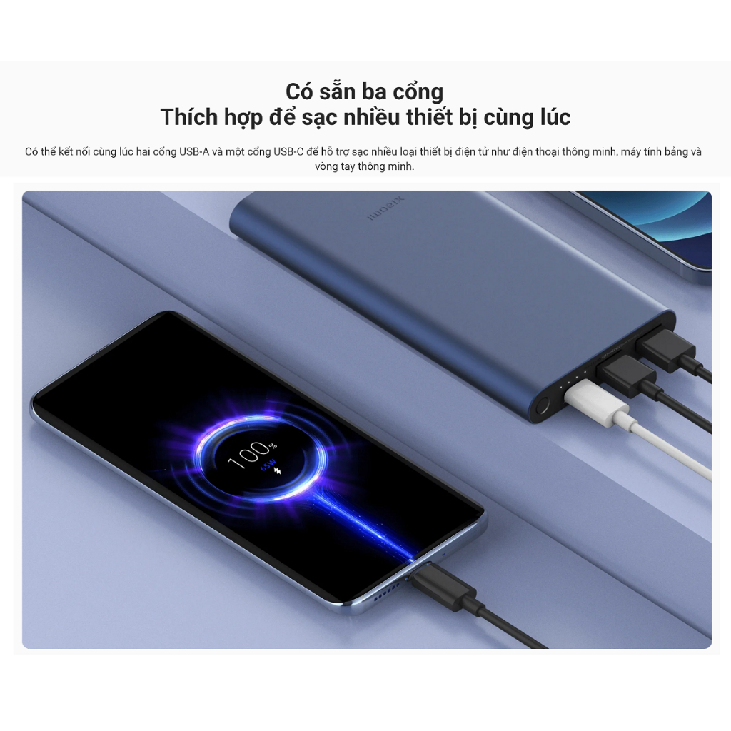 Pin sạc dự phòng Xiaomi 10000mAh Gen 4 Sạc  Siêu nhanh 22.5W - Hàng Chính hãng