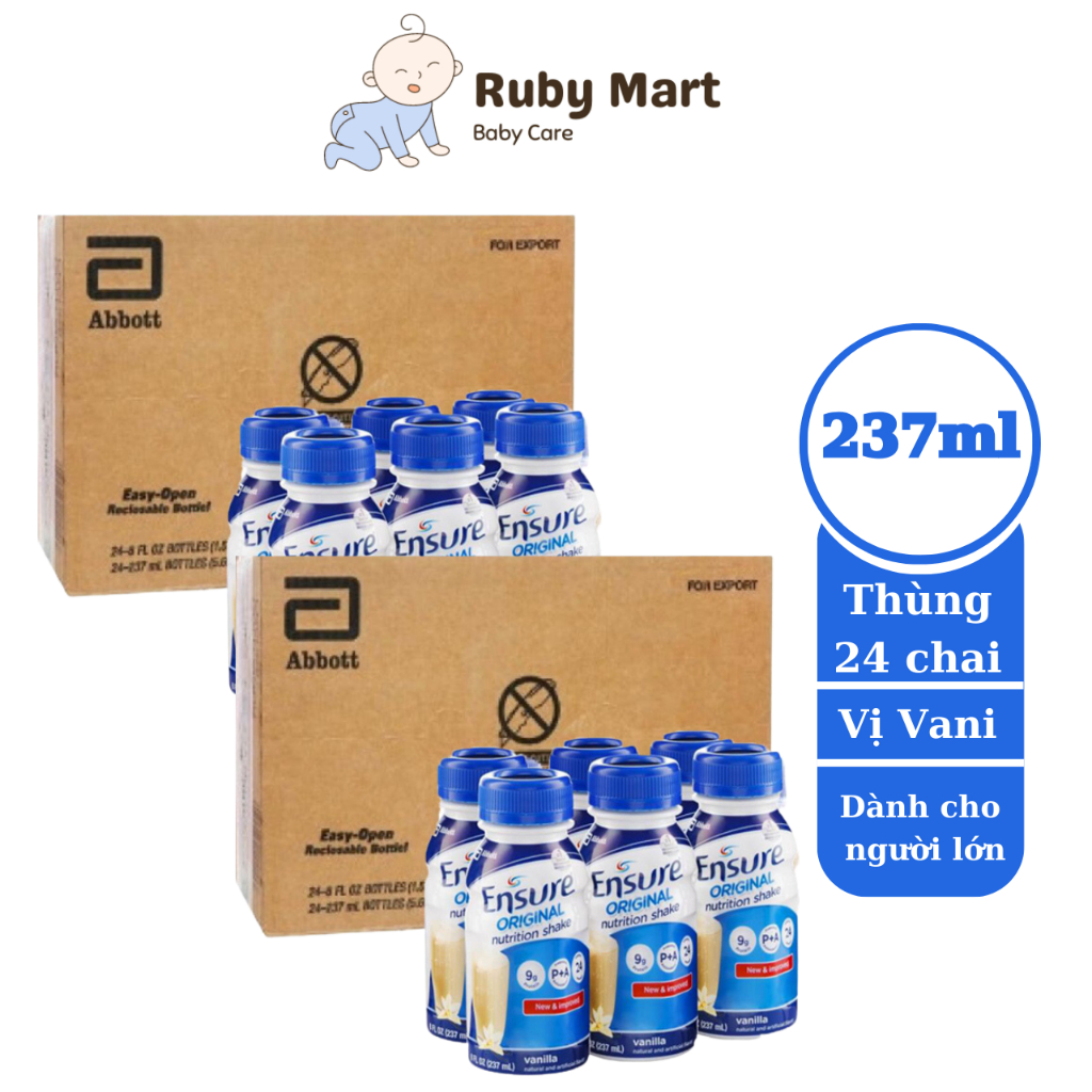 [ Date T6/25 ] Combo 2 Thùng 24 chai sữa bột pha sẵn Ensure Vani Chai 237ml