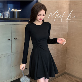 Váy đầm nữ body Miel Fashion thiết kế dài tay thu đông , đầm ôm body dáng chữ A rúm eocổ tròn bigsize V231142