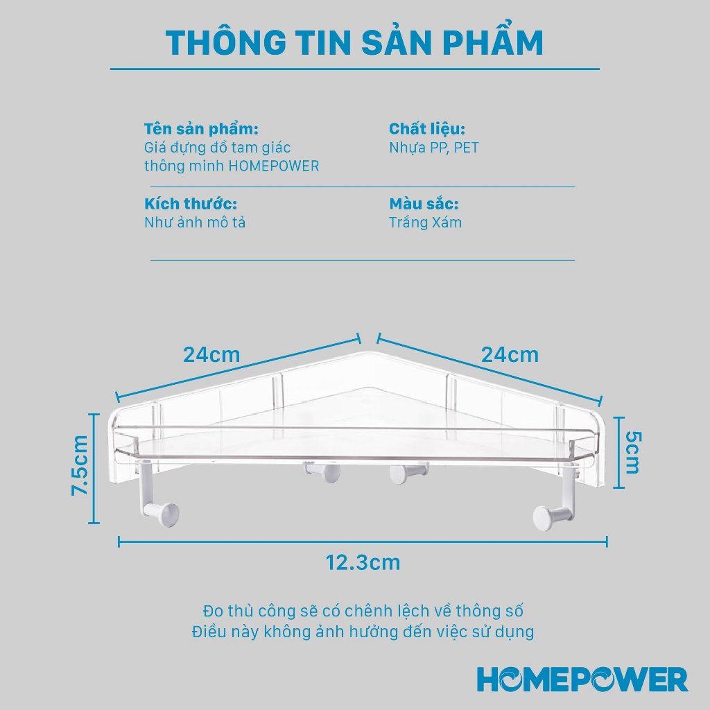 Kệ Góc Nhà Tắm Dán Tường Kèm Móc Treo, Kệ Nhà Tắm Đa Năng Homepower KTG-01